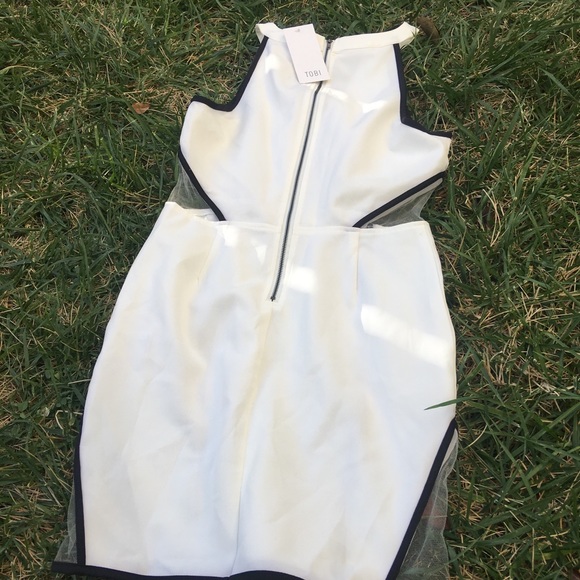 New Black & White Tobi stretch Midi Dress W/Mesh - Picture 5 of 8